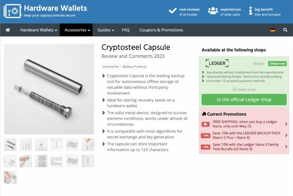 Cryptosteel Capsule Review and Comments 2023 Hardware Wallets