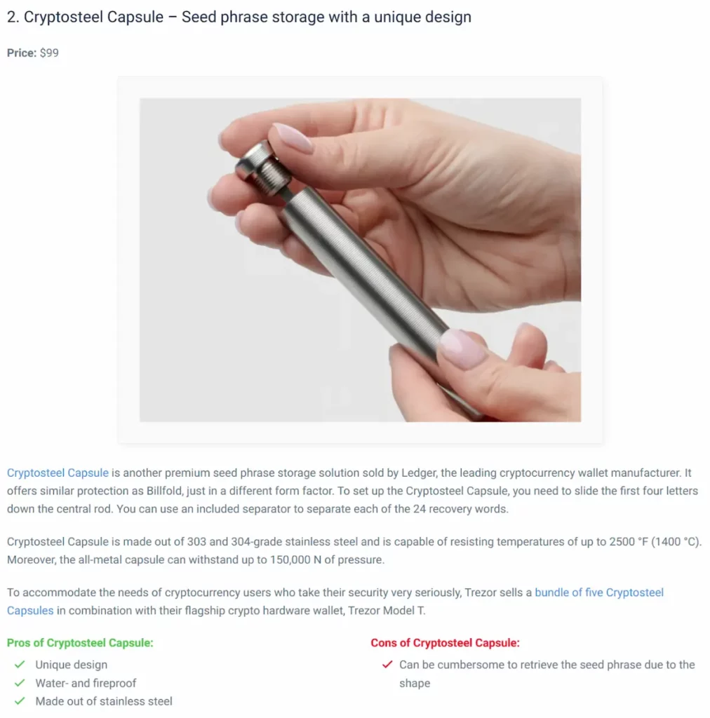 positive written review of cryptosteel capsule on coincodex